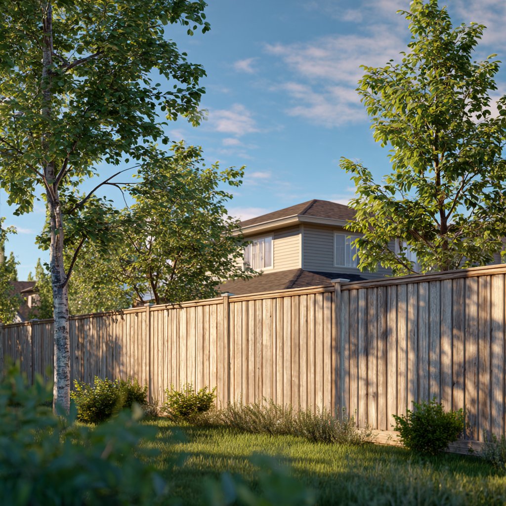 Natural wood privacy fence