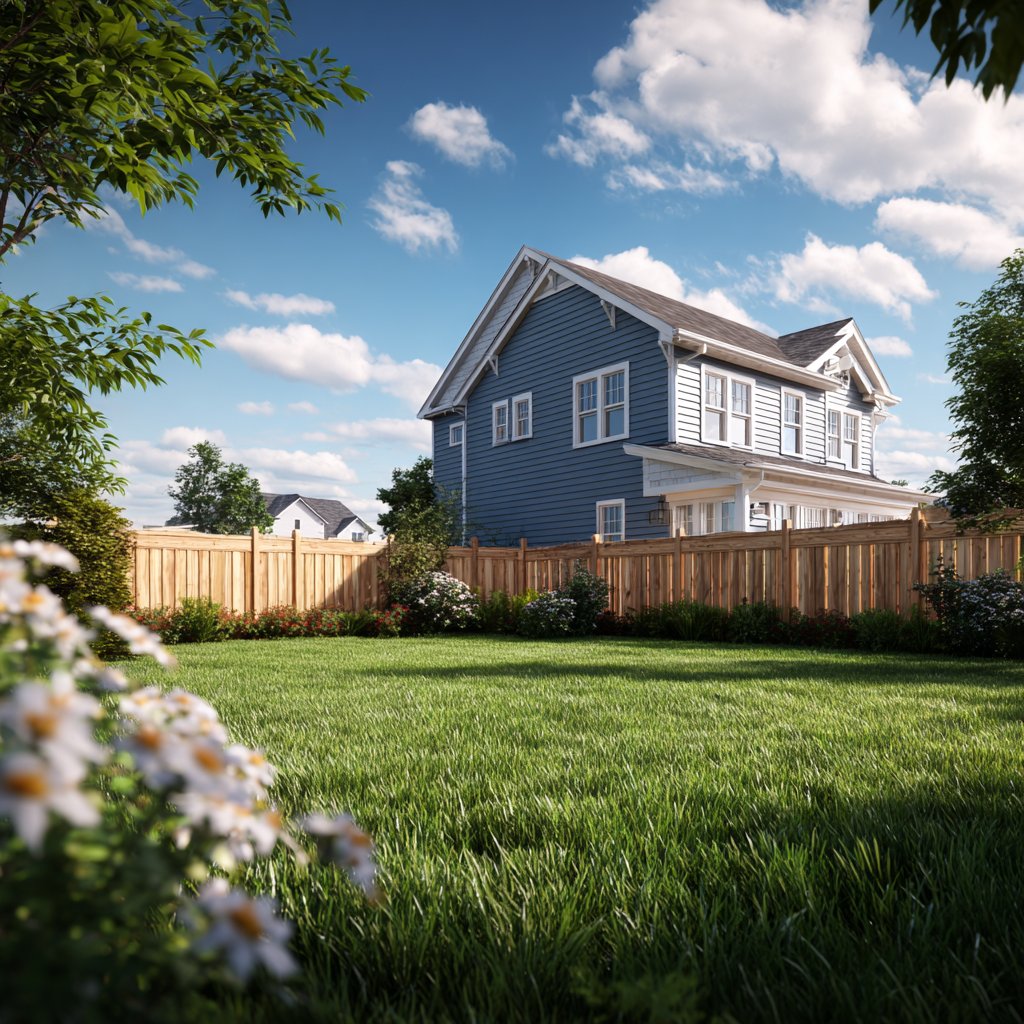 Wood fence blue home