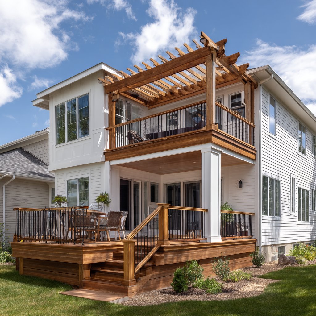 Two story deck with pergola
