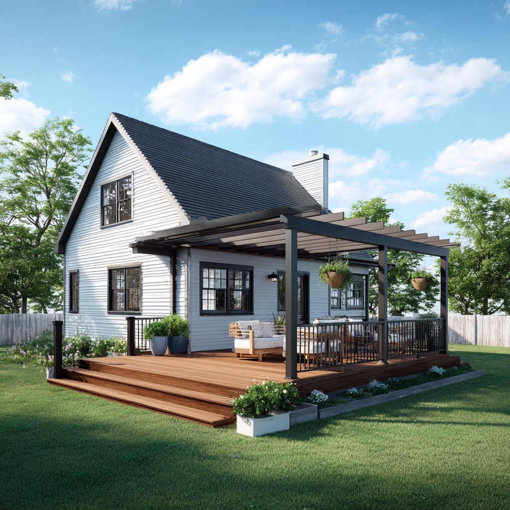 Suburban home with pergola and deck