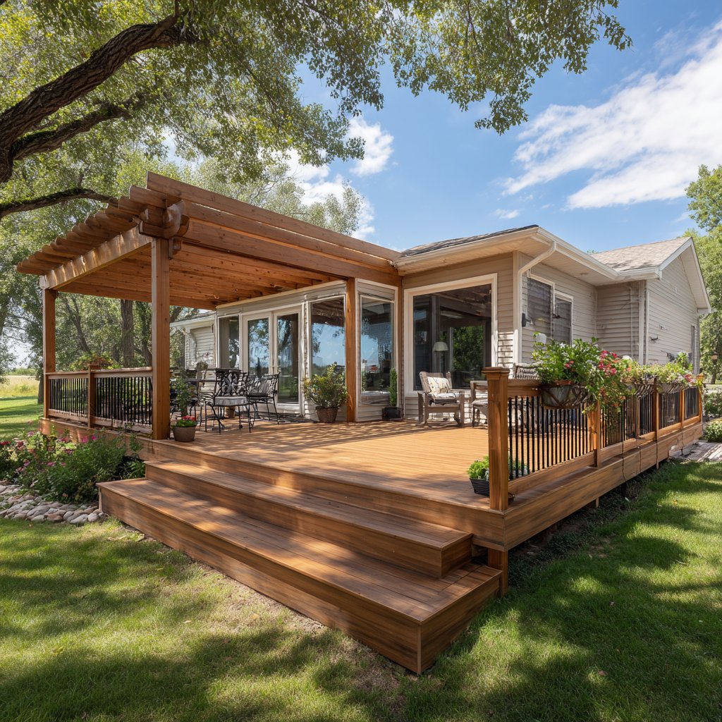 Cedar pergola with railing