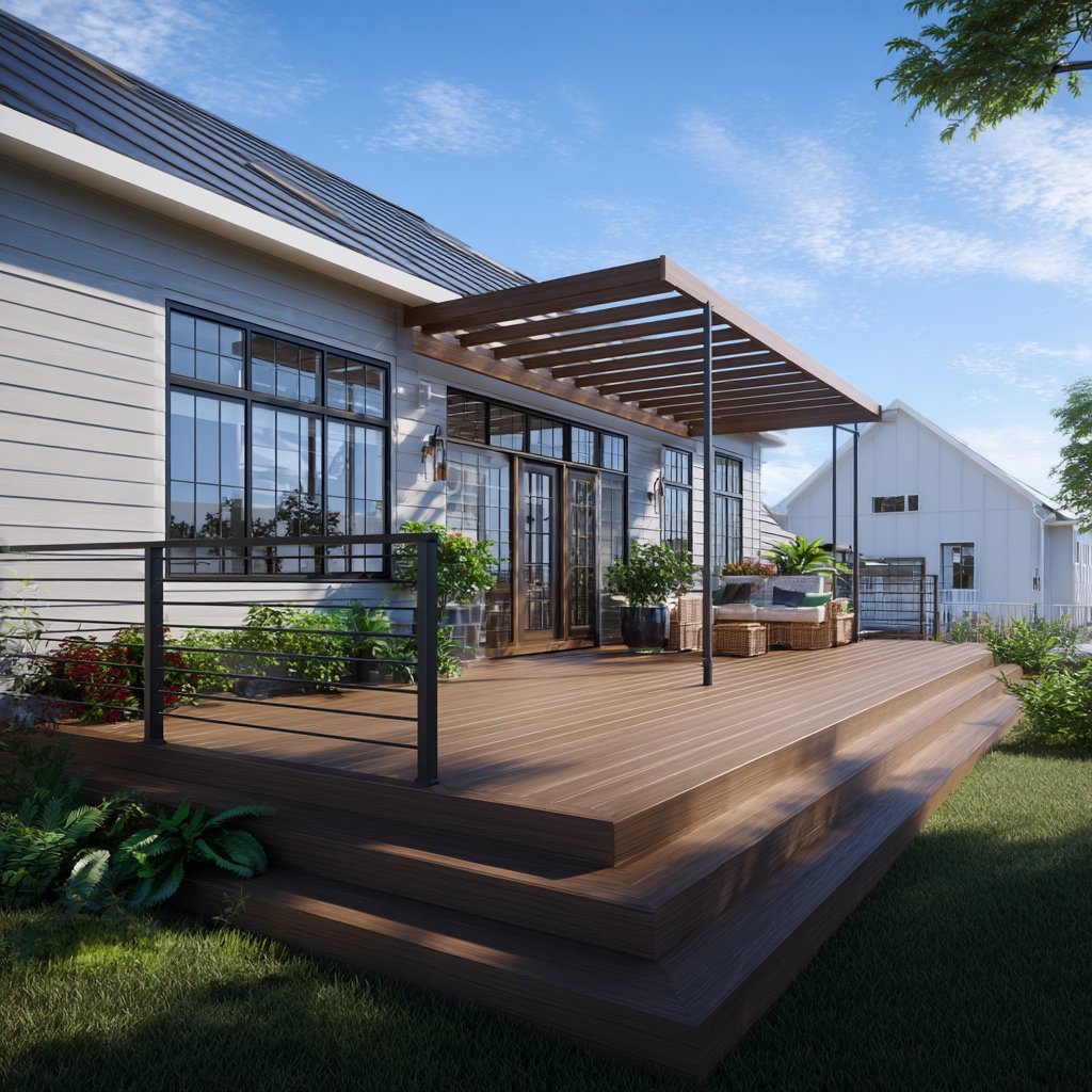 Modern pergola over composite deck