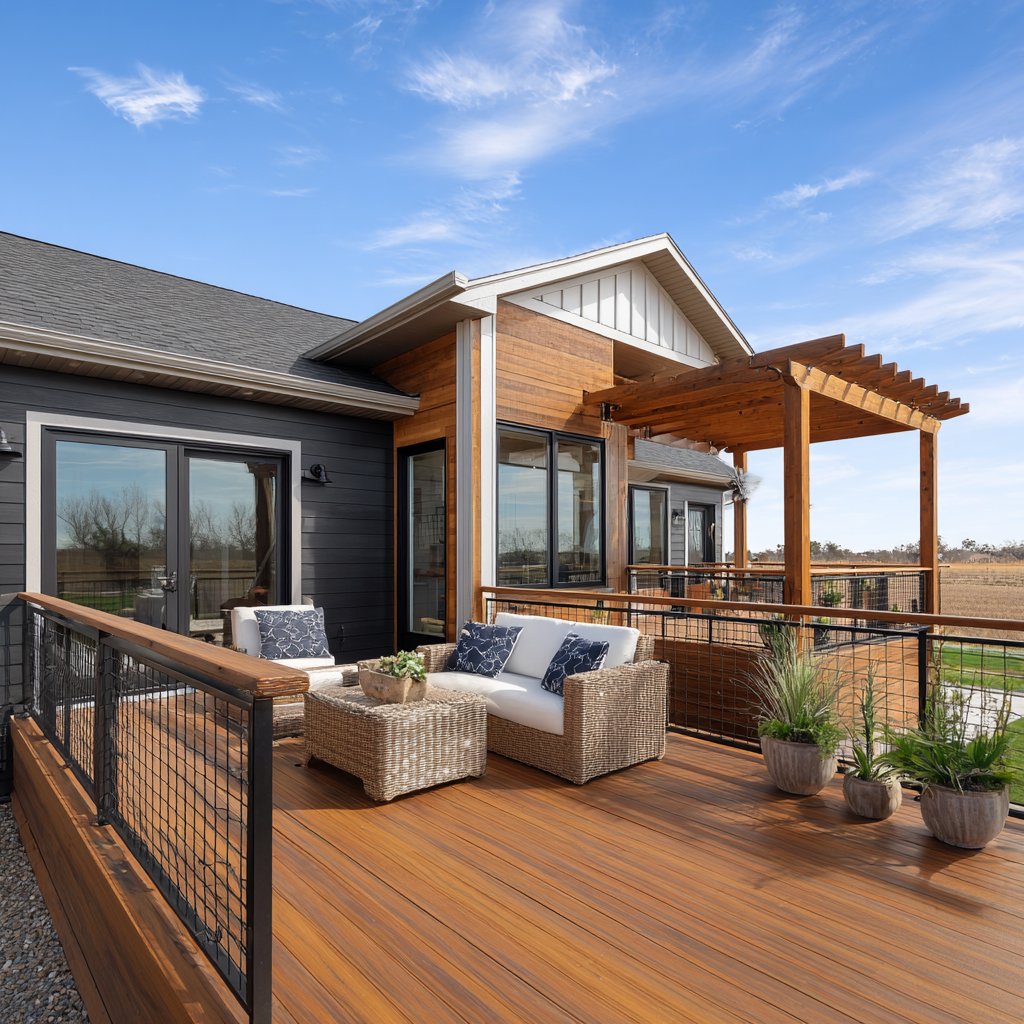 Cedar deck with outdoor furniture