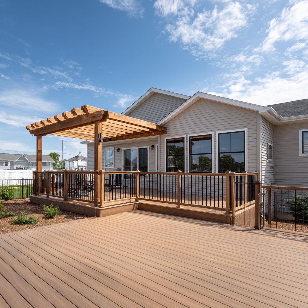 Composite deck with cedar pergola